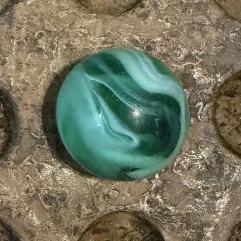 Vintage Akro Agate Green White Prize Name Corkscrew Marble 0.65
